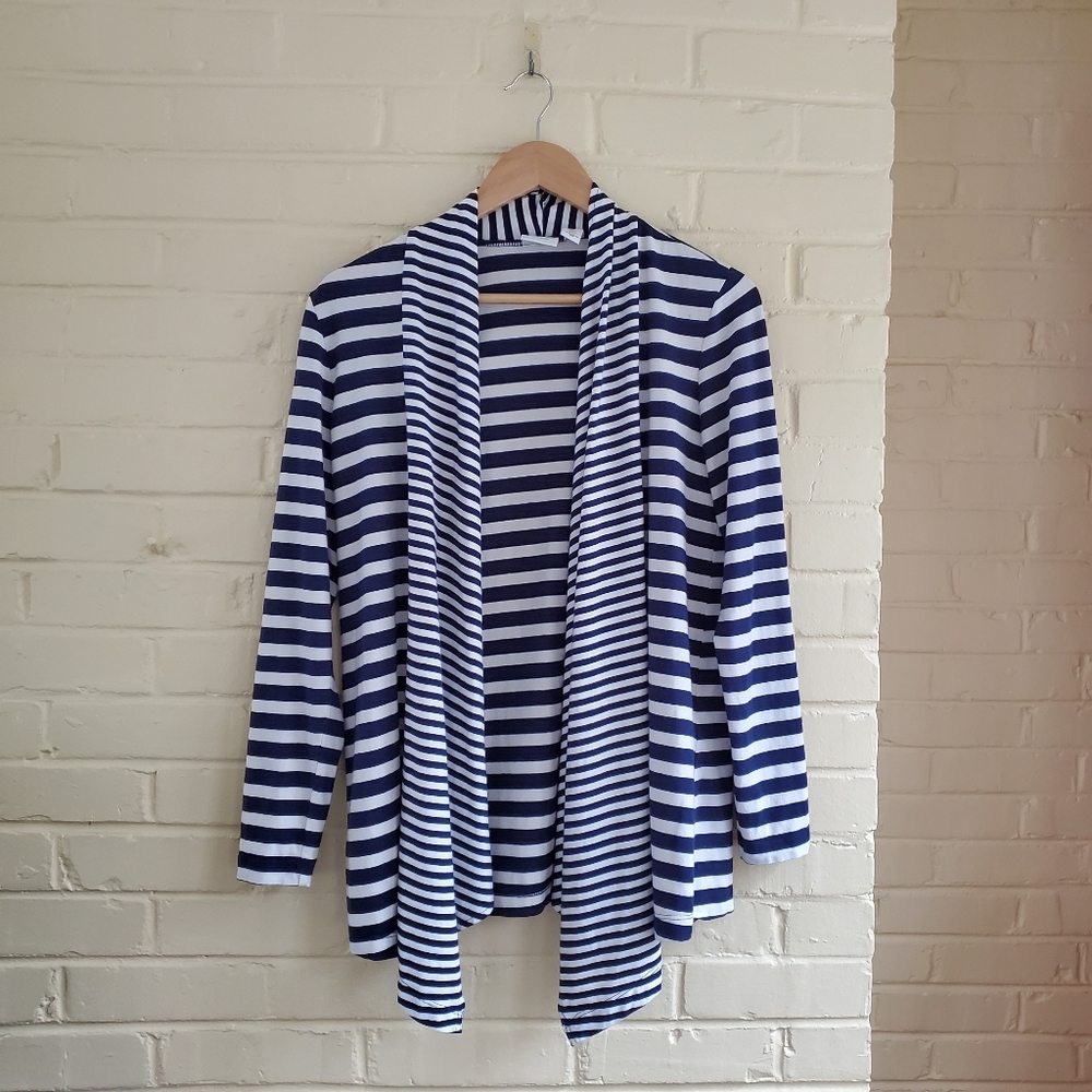 Chico's Weekend Striped Open Front  Cardigan